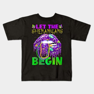 Let The Shenanigans Begin Mardi Gras Lips Kids Men Kids T-Shirt